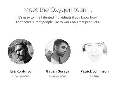 Team Section about black and white people profiles typography