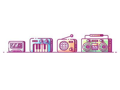 Music icons boombox color flat icon illustration line music outline piano radio