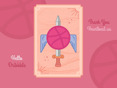 Hello Dribbble! debut dribbble first shot illustration invite sword tarot card thank you