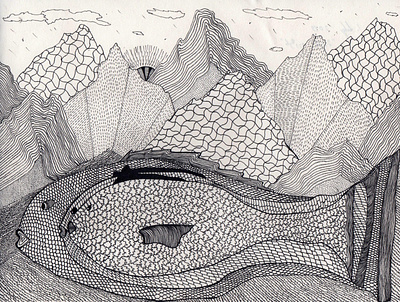 Fishbone art blackandwhite drawing fish illustration ink mountains paper sketch traditionalart