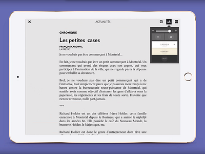 La Presse+ reading mode article reader tools view modes
