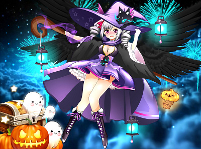 Witch Anime Illustration for Halloween Event anime design graphic design halloween illustration