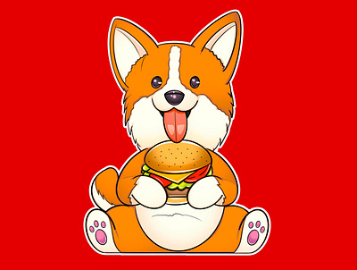 Corgi eating burger Illustration anime corgi design dribbbleshot graphic design illustration