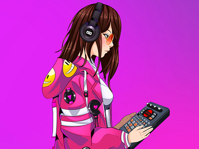 Anime girl making music with beat machine