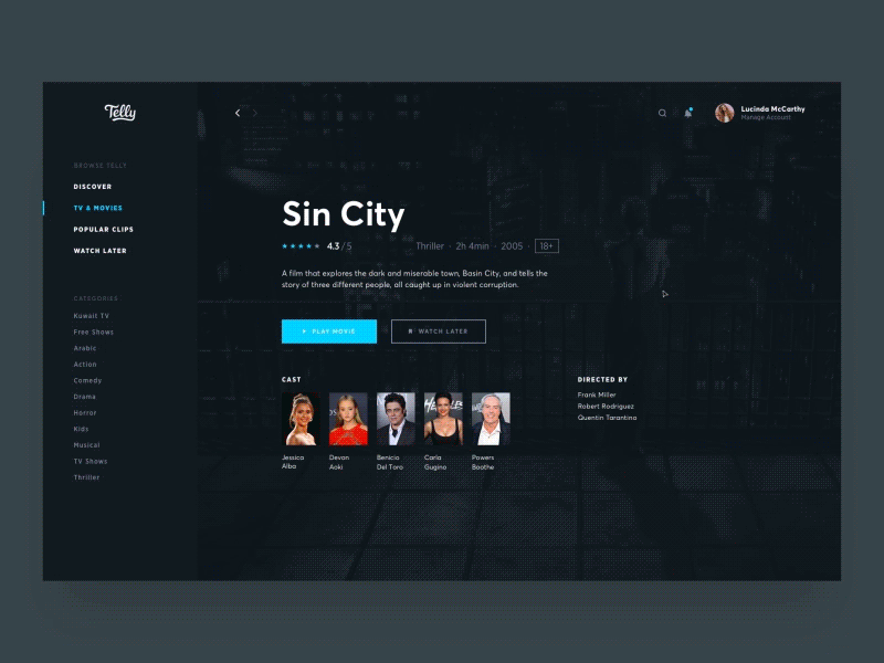 Telly - Movie Detail app clean interaction minimal movies protopie streaming telly ui