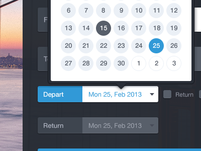 Select date arrow blue box button car destination flight hotel interface search select service travel travelling ui web website