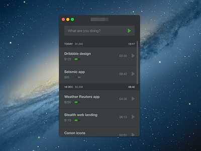 Tracking Widget [wip] app apple desktop interface mac simple time toggl tracking ui widget