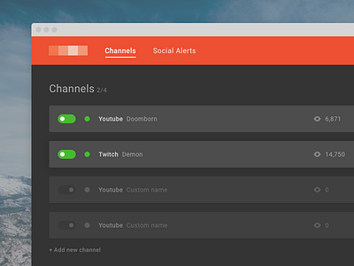 Channels app channel dark game interface record sketch stream ui ux web