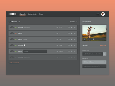 Streaming app app channel flat game interface play stream ui user web website