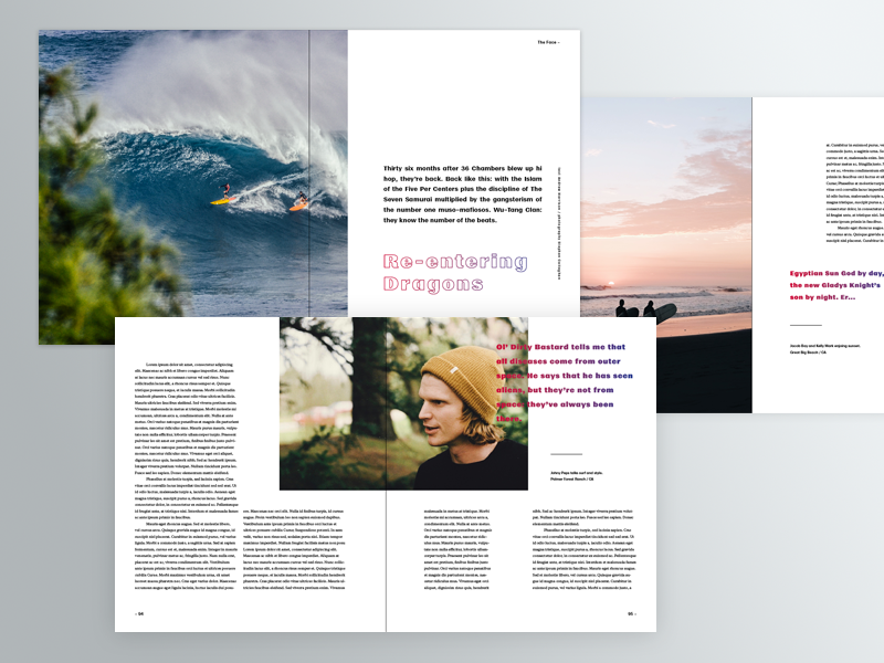 Layouts typography gradient editorial book surf photography grid layout print magazine