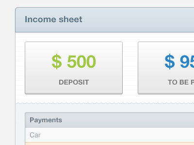 Income Sheet app blue box grey income payment price sheet ui ux web website white