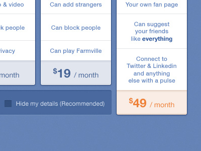 Pricing plans blue pay plan price select table ui ux