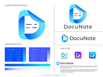 DocuNote Logo (Modern Logo) d letter icon d letter modern logo d logo document logo document note logo logo logo branding