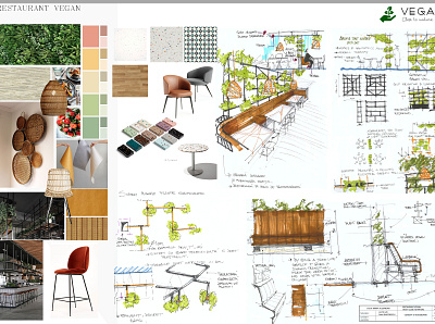 MOODBOARD AND SKETCHES concept design drawing handdrawing interior architecture moodboard restaurant