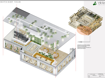 AXONOMETRIC VIEW OF THE RESTAURANT 3dsmax concept conference room design green greenhouse interior interior architecture restaurant