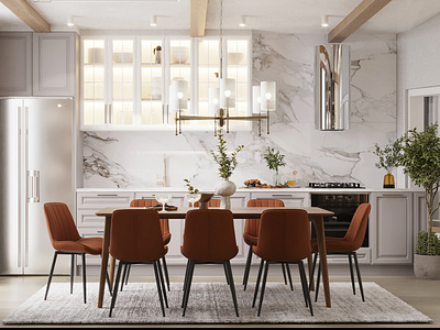Rustic Elegant kitchen design in neutral tones.