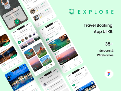 Explore - Travel Booking UI Kit arrubel designistpro mobileuikit reservation ticket travel booking app ui kit traveling ui