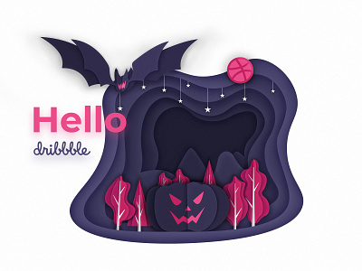 Hello Dribbble! ^_^ ball bat design effect first shot hello dribbble illustration noise paper pumpkin stars trees