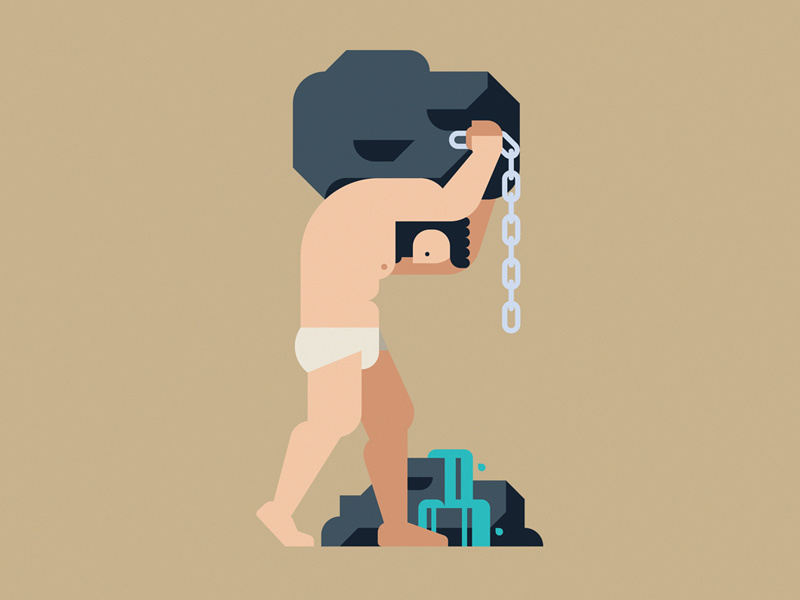 Sisyphus eternity punishment sisyphus mythology greece gods character geometric vector flat design illustration