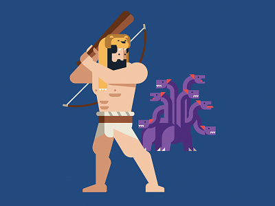 Heracles character design flat geometric greece heracles hero hydra illustration monster mythology vector