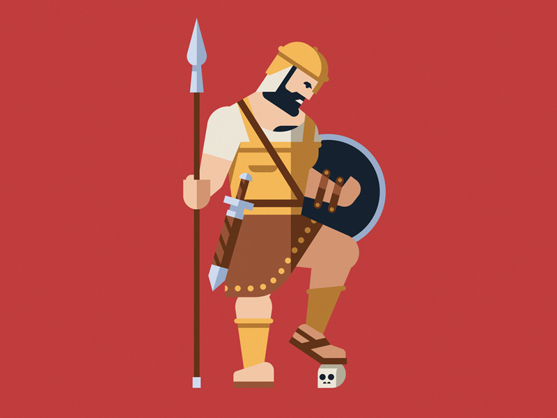 Goliath skull david goliath hero mythology bible character geometric vector flat design illustration