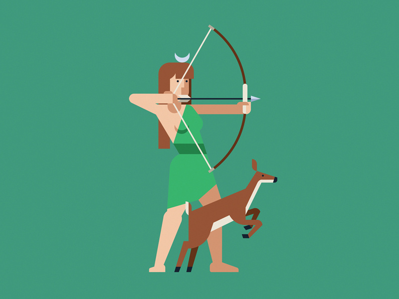 Artemis deer hunt artemis mythology greece gods character geometric vector flat design illustration