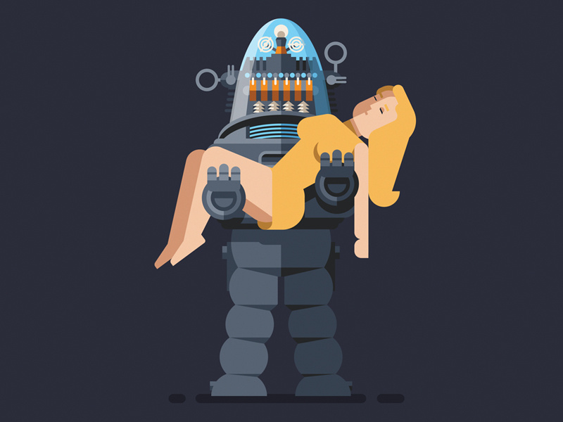 Robby robot vector illustration geometric flat design forbidden planet robbie character
