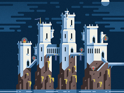 Castle by the sea architecture castle fantasy flat gameofthrones geometric got medieval nightscene vector