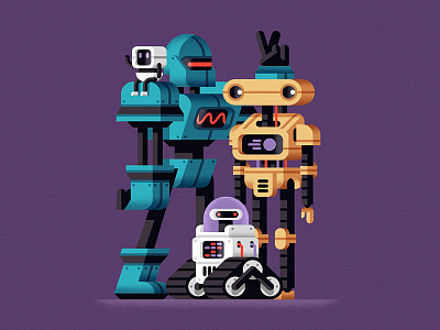 Robot team character flat design future geometric illustration machine robot team vector