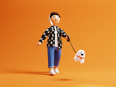 Ghost 3d blender character ghost halloween illustration man orange walk