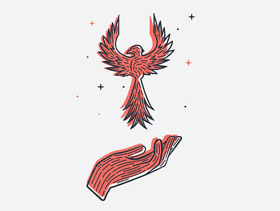 phoenix bird hand illustration logo phoenix