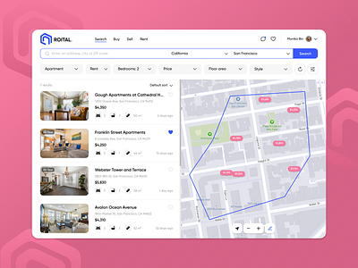 Real Estate Web App apartment building dashboard house interior map price property real estate real estate web realtor rent room travelling ui ux web app