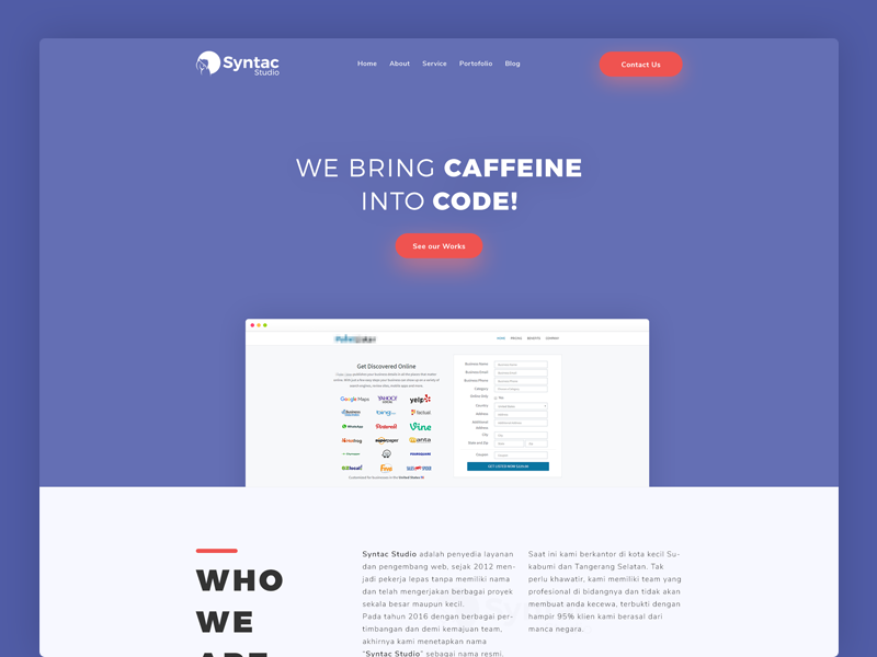 Syntac Studio Redesign purple mockup app apps design page landing code studio syntac web website