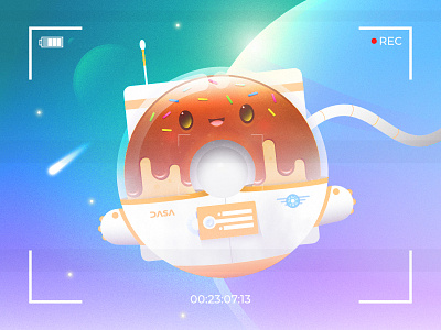 Space Donut astronaut candy character color cute design donut flat food icon illustration planet simple space sweet vector