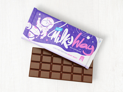 Milky Way Redesign astronaut branding candy character character design chocolate cow design dribbbleweeklywarmup flat illustration logo milk redesign simple space stars travel typography vector