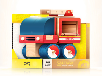 Toys - Fire Truck branding car character cute design dribbbleweeklywarmup eco firetruck icon illustration kids logo packaging recycled simple toy travel truck typography wood