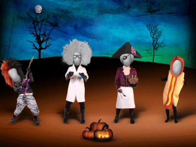 Trick Or Treat Your Friends - Characters 2d animation characters compositing halloween hot dog pirate rock star scientist