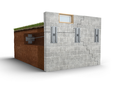 3d Cross-Section -- GeoLock Wall Anchors 3d concrete cross section ground foundation stabilize wall