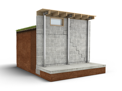 3d Cross-Section -- PowerBrace Solution 3d basement brace concrete cross-section floor ground stabilize