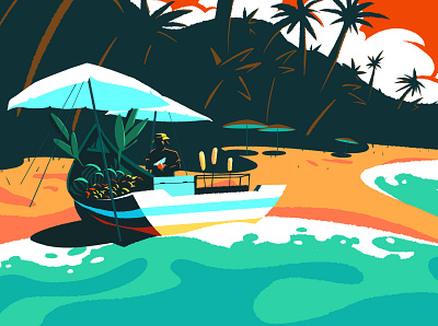 Fruit Lady artwork beach character design digital digital art drawing illustration landscape minimalism painting personal sea thailand