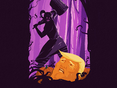 Smashing Trumpkins character creepy design digital art drawing forest halloween harley quinn illustration joker politics pumpkin trump