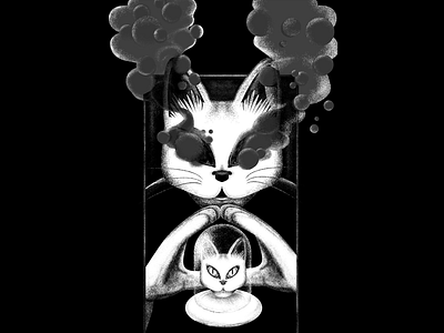 \_ _CAT MIND- -/ blackandwhite cat illustration