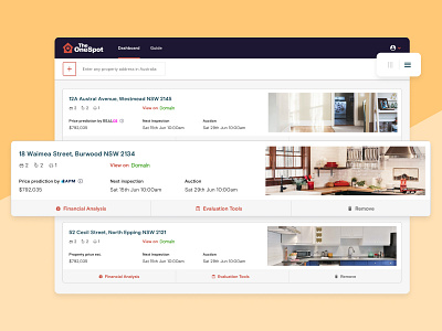 Property Dashboard - List View .sketch australia dashboard icons inspection lean list view minimalistic nsw product design property proptech real estate responsive design selector startup sydney ui web app website