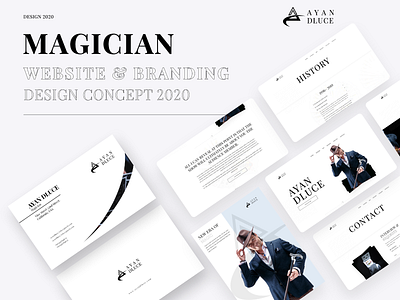 Personal Website & Branding For Magician black and white branding business card design creative design flyer design homepage landing magician minimal template design typography website