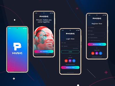 Pmusic- A Music Player App animation app design best app clean dark app design mobile app mobile application motion graphics music app music player app typography ui uiux design ux