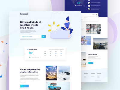 Weather Landing Page concept blog clean clean creative design forecast homepage illustration landing page design layout news design report template travel typography ui ux weather weather forecast web website