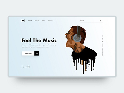 Headphone- Header Concept art black button design clean color creative design ecommerce exploration gradient header design headphones illustration landing minimal music app music art typography ux vector art