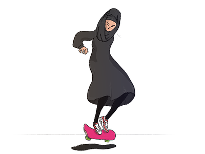 Hijabi Skater Girl girl hijab hijabi illustration pink rebel skateboarding skater girl urban young