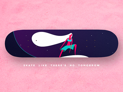 Skateboard like there's no tomorrow beach color design girl illustration pink surf