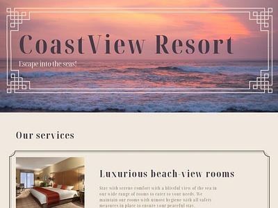 Landing page for a resort